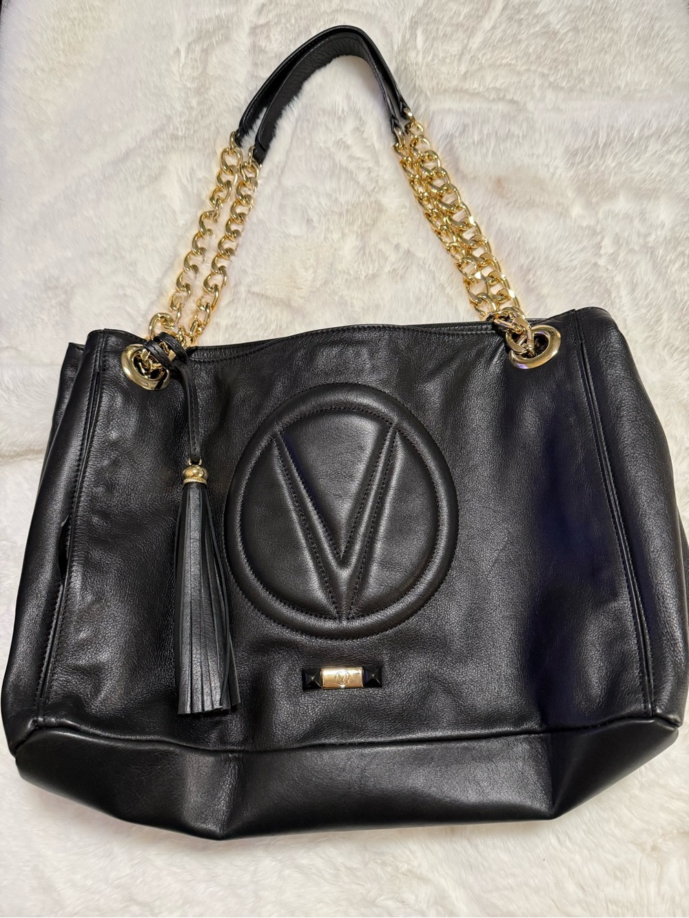 Large Black Women's Valentino Tote Bag with Gold Chain Handles